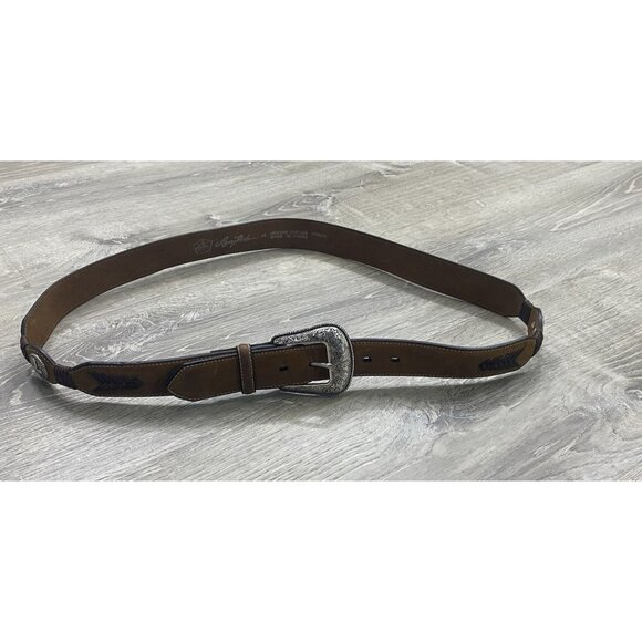Larry Mahan Cross Western Leather Cowboy Belt Men's Sz 48 Brown Studded - Picture 2 of 5